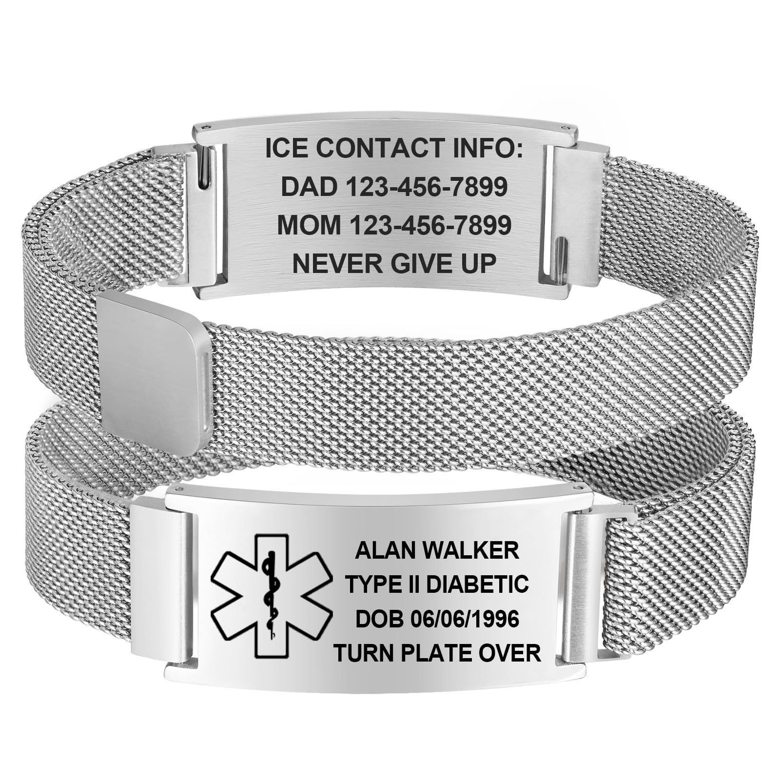 Stainless Steel Bracelet With Medical Symbol, Adjustable - Image 4