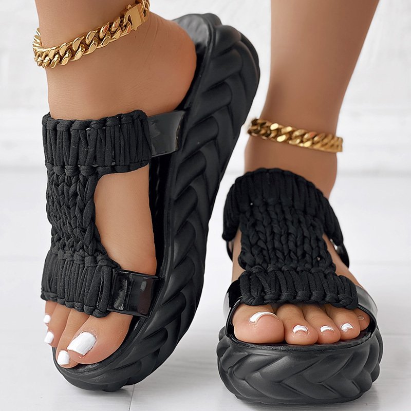 Platform Sandals Summer Braided Knit Hollow Open Toe Slipper Sandals - Anklet Not Included - Image 10