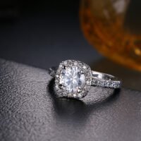 Gold-plated Ring With Four Prongs Setting A Round Zircon Womens Ring