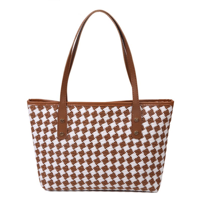 Stylish Plaid Shoulder Tote With Large Capacity - Image 8