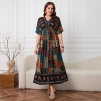 Womens Casual Modest Floral-print Dress