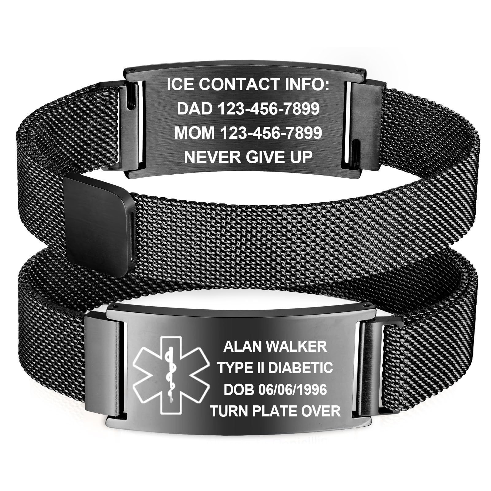 Stainless Steel Bracelet With Medical Symbol, Adjustable