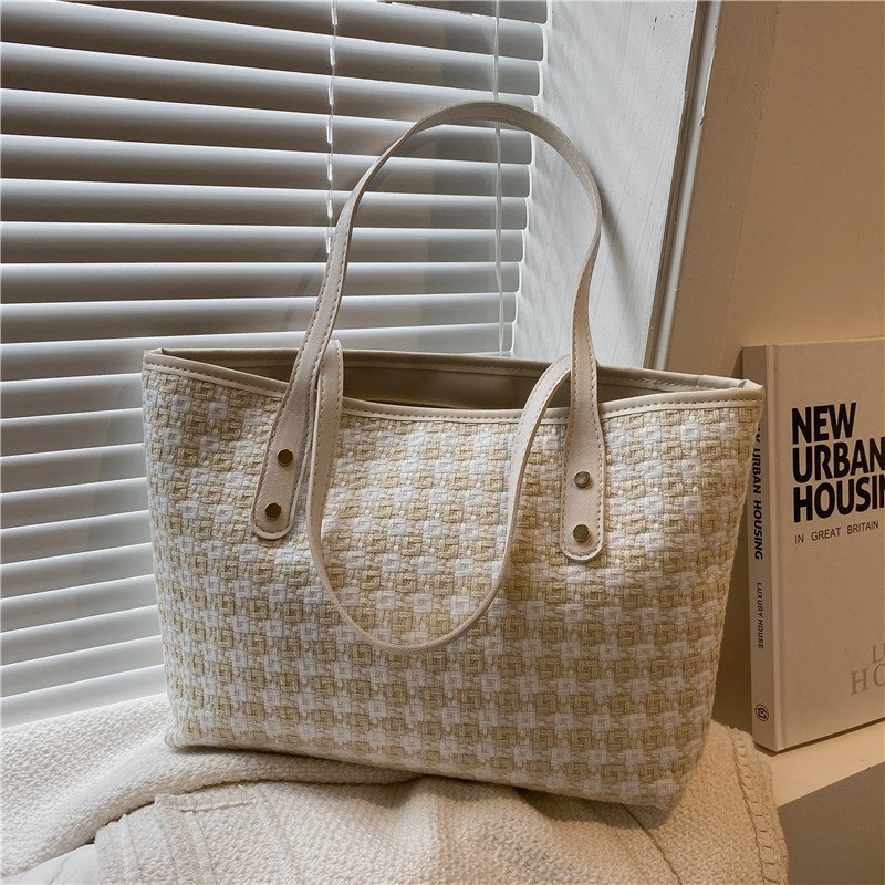 Stylish Plaid Shoulder Tote With Large Capacity - Image 4
