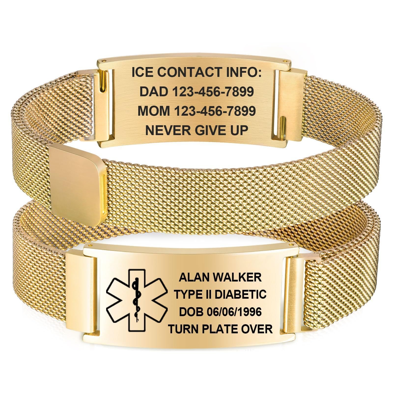 Stainless Steel Bracelet With Medical Symbol, Adjustable - Image 2