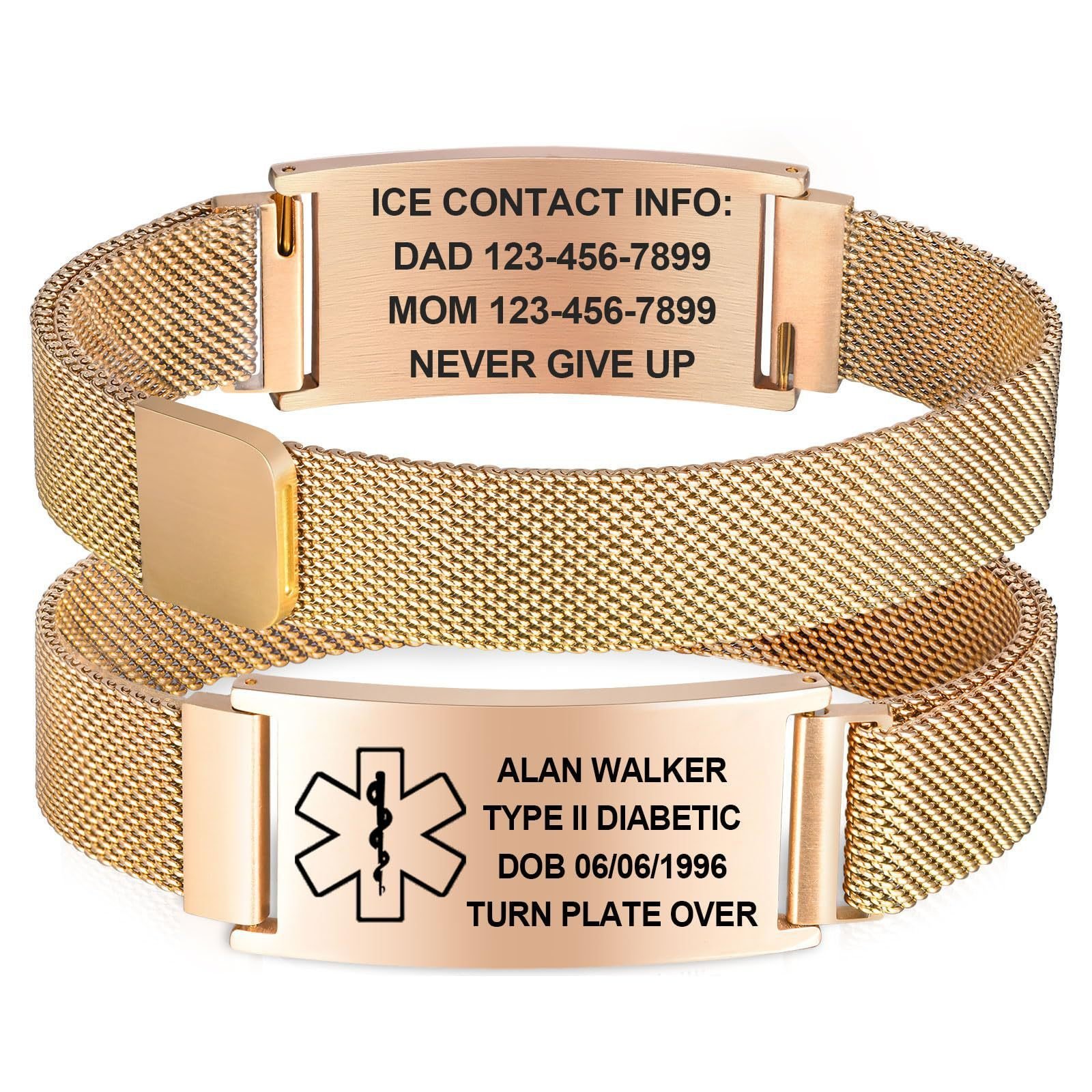 Stainless Steel Bracelet With Medical Symbol, Adjustable - Image 3