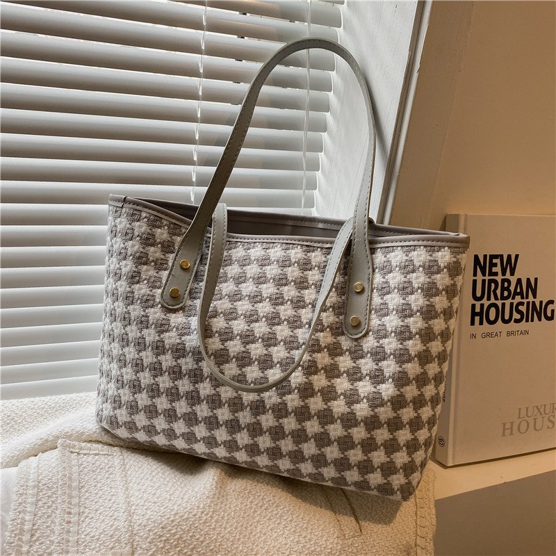 Stylish Plaid Shoulder Tote With Large Capacity - Image 6