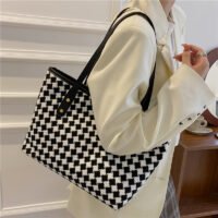 Stylish Plaid Shoulder Tote With Large Capacity